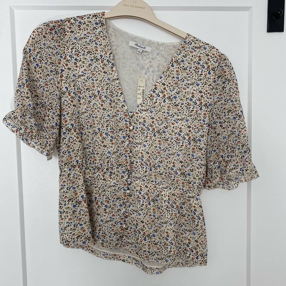 Madewell Silk V-Neck Peplum Popover Top